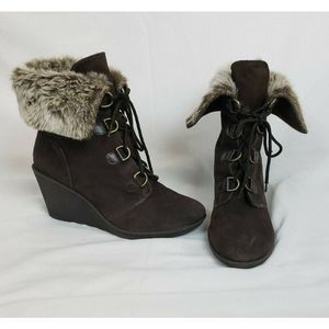 Bjorndal Kouri Wedge Boots Booties Brown Leather Fur Trimmed 11